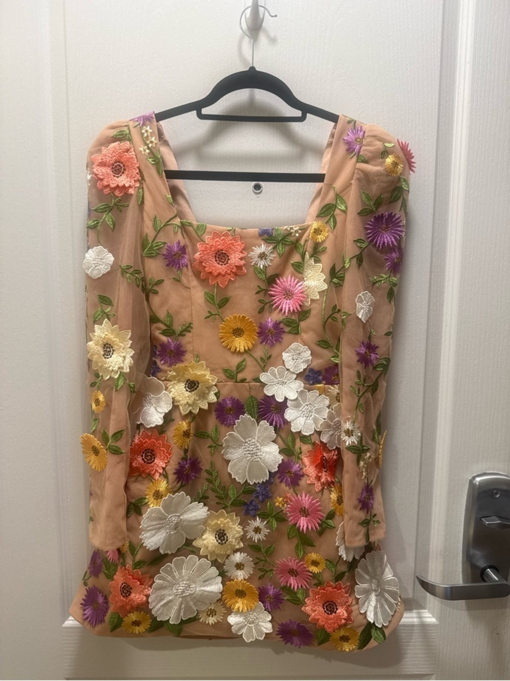 Helsi Ellen Puff-sleeve 3d Floral A-line Mini Dress In Brown size XS Preloved - Picture 7 of 10
